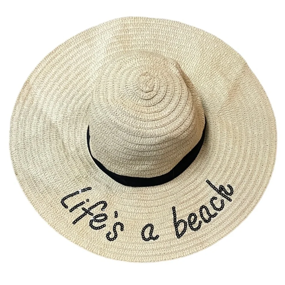 Sun Hats 4 Pc Set Wide Brim Summer Beach Straw Derby Fedora Natural Black Womens
